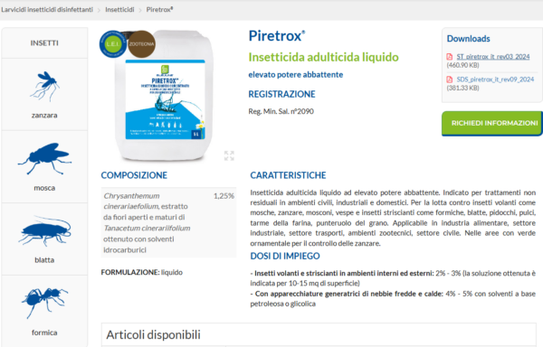 Insetticida Piretrox LT 5 Concentrato con Piretro Naturale