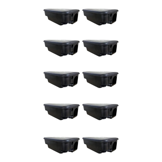 10 Contenitori per Esche Topicide Velenose Stazioni di Sicurezza a Norma HACCP. Distributori Erogatori per Ratti e Topi Grandi. Colore Nero.